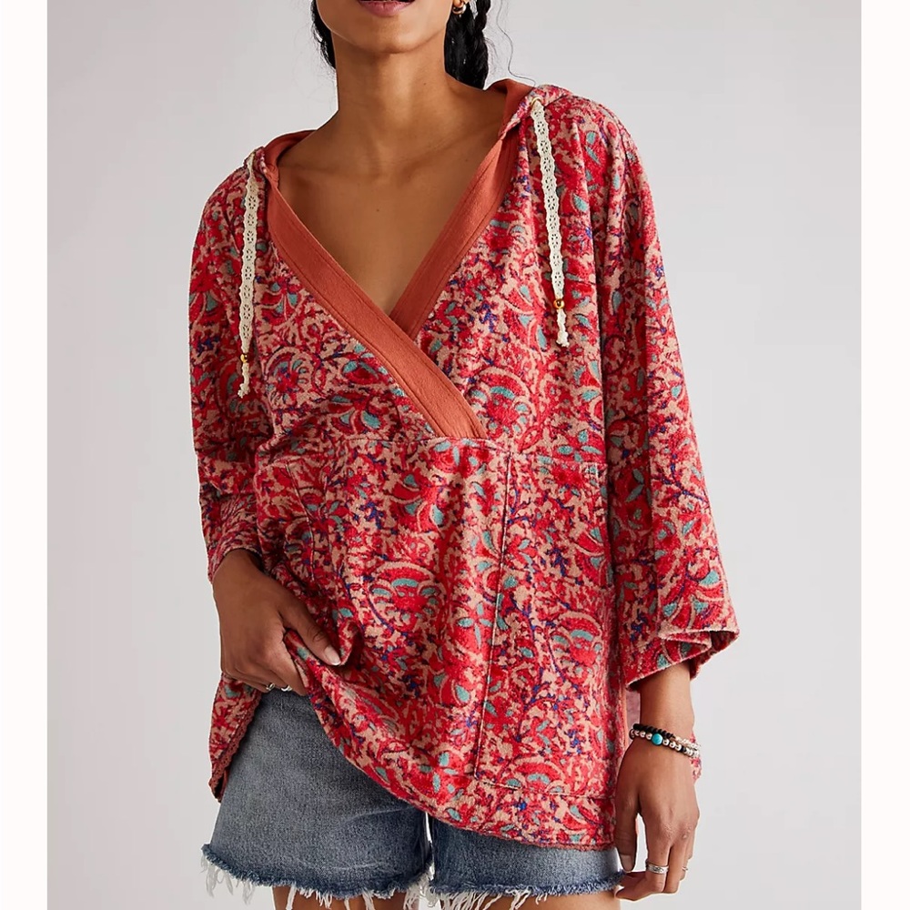 EUC - Free People Red Floral Hoodie